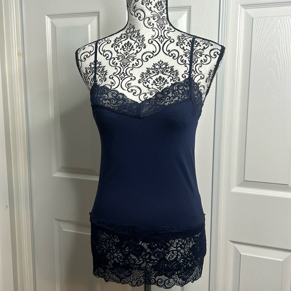 White House Black Market‎ Dark Blue Lace Trim Tank Top Camisole XS
